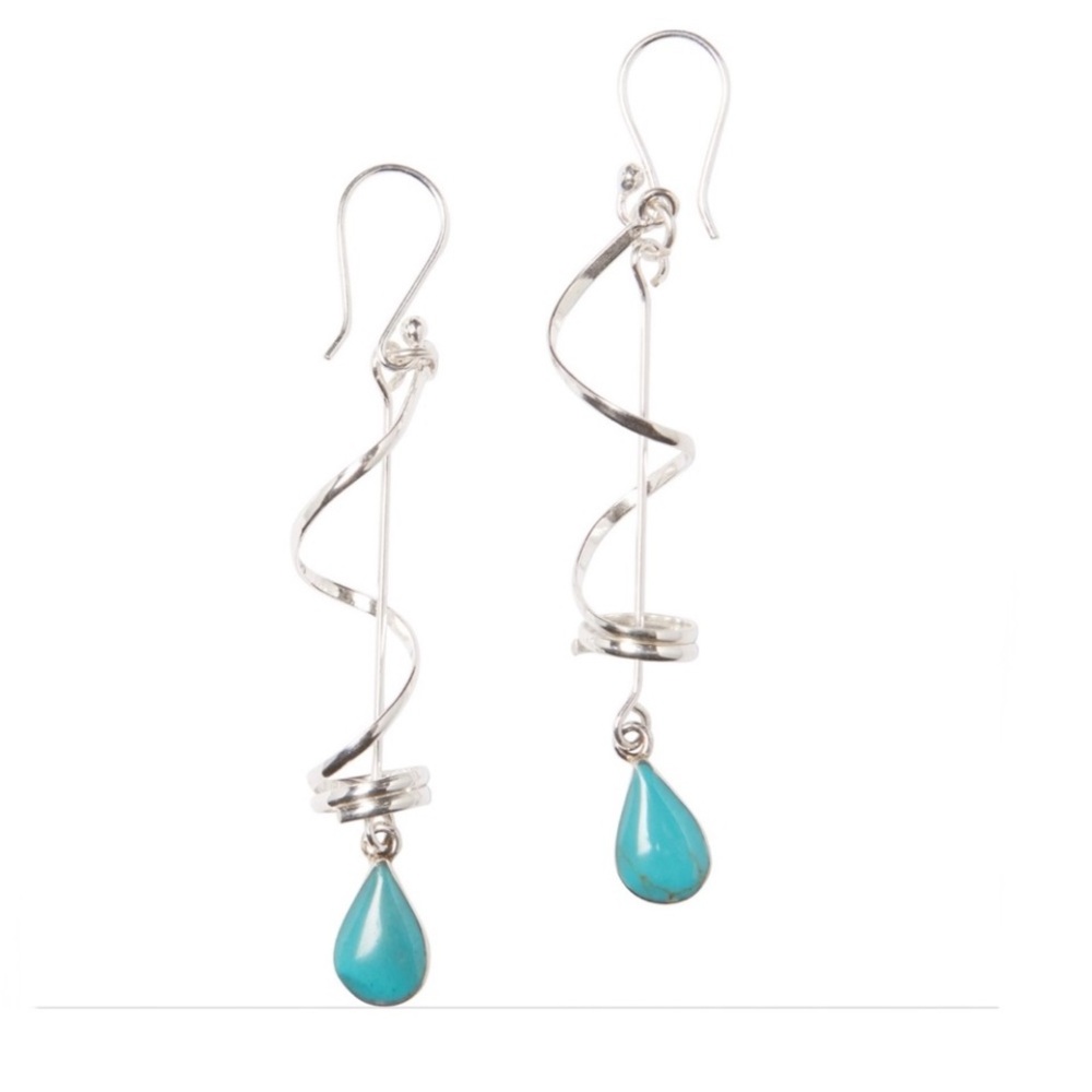 Seed & Sage Silver and Turquoise Spiral Drop Earrings. NWT
